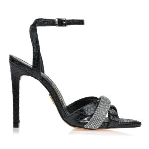 Black High Heel Python Sandal